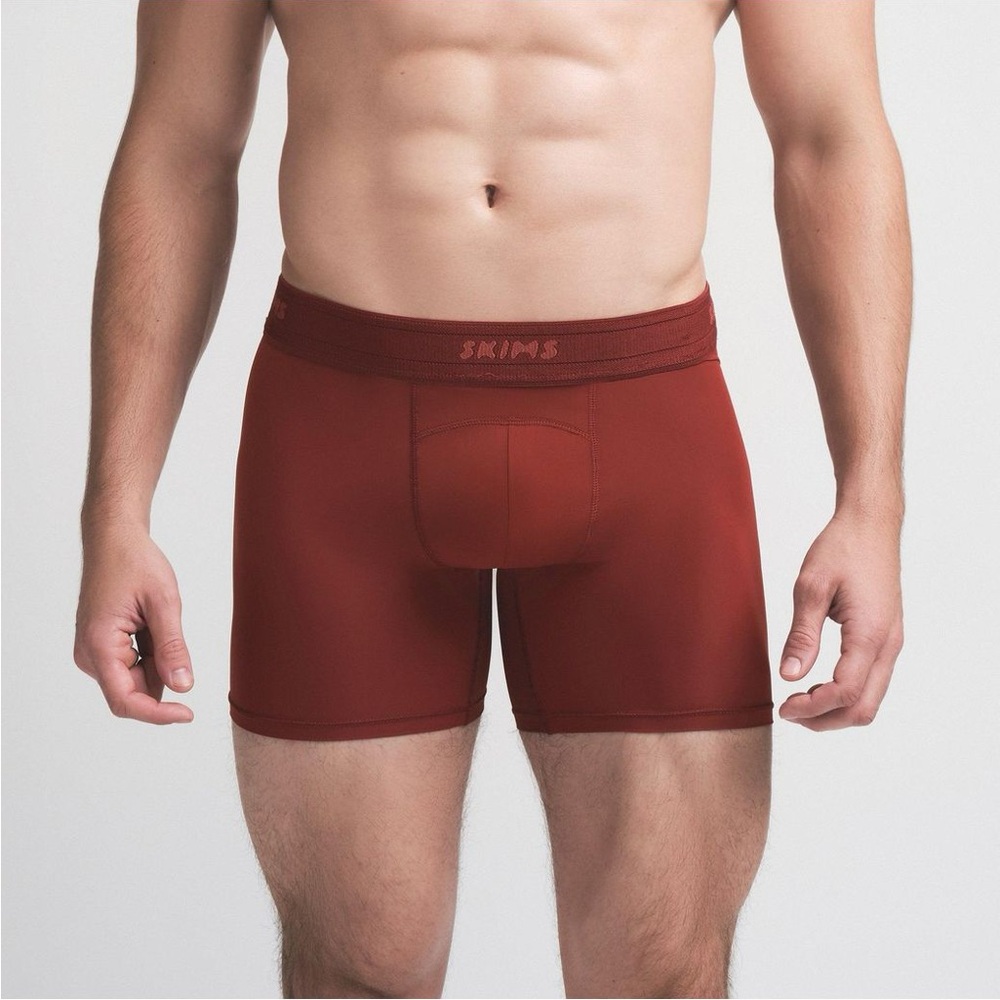 NWT SKIMS Men's Boxer Briefs 7”med/ burgundy